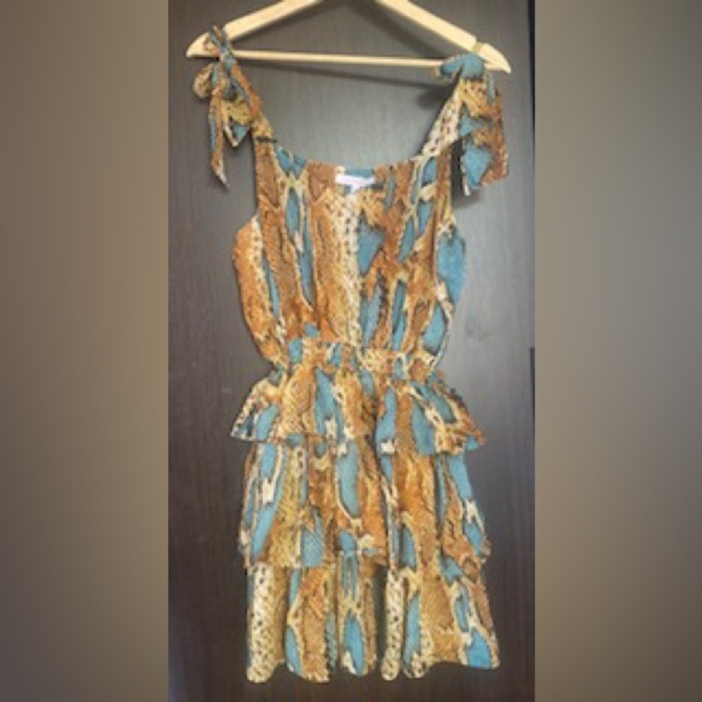 Olivaceous animal-print smock waist dress